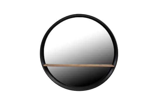 Hello Honey® Modern Round Metal Framed Wall Mirror with Shelf